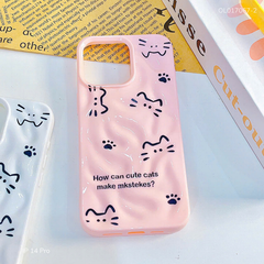 Ốp IP 14 Pro dẻo gồ ghề nét vẽ mèo How Can Cute