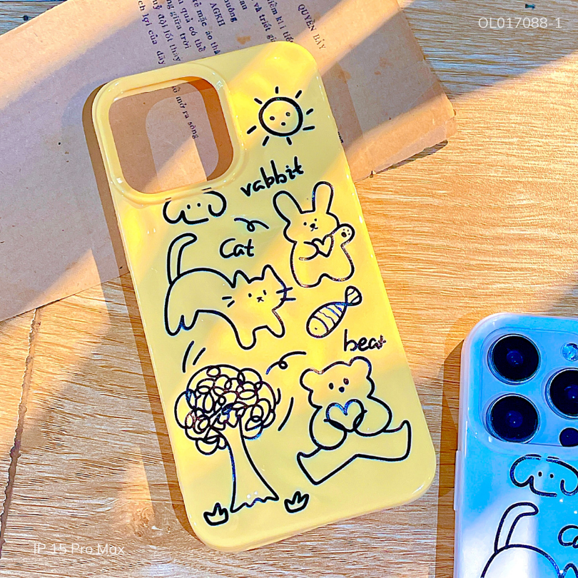 Ốp IP 15 Pro Max dẻo gồ ghề nhiều hình rabbit - cat - bear