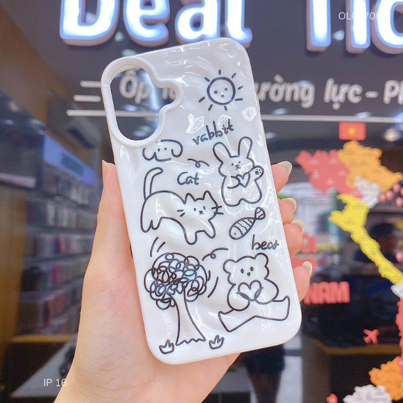Ốp IP 16 6.1 dẻo gồ ghề nhiều hình rabbit - cat - bear