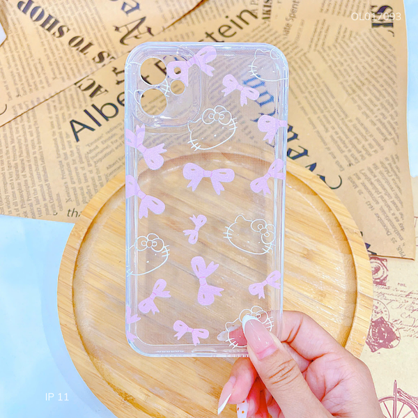Ốp IP 11 dẻo trong Kitty nơ hồng