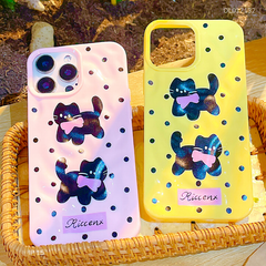 Ốp IP 15 6.1 dẻo gồ ghề chấm bi 2 mèo đen Riccenx