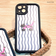 Ốp IP 15 6.1 dẻo mèo đen sọc gợn sóng viền nổi đen