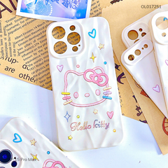 Ốp iPhone 15 Pro Max dẻo vân giấy nhàu mặt Hello Kitty