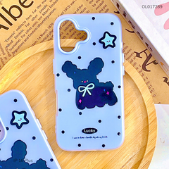 Ốp IP 16 Plus 2 lớp nền xanh chấm bị cún đen Lucky