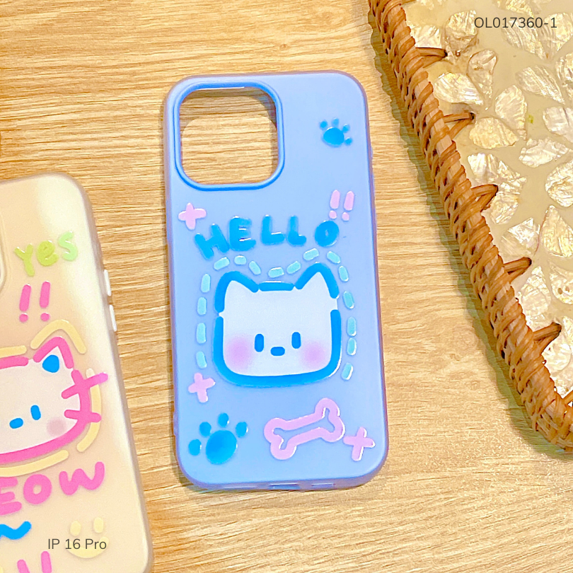 ** Ốp iPhone 16 Pro 2 lớp mặt thú nét đứt Hello/Meow