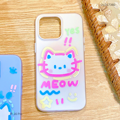 ** Ốp iPhone 16 Pro 2 lớp mặt thú nét đứt Hello/Meow