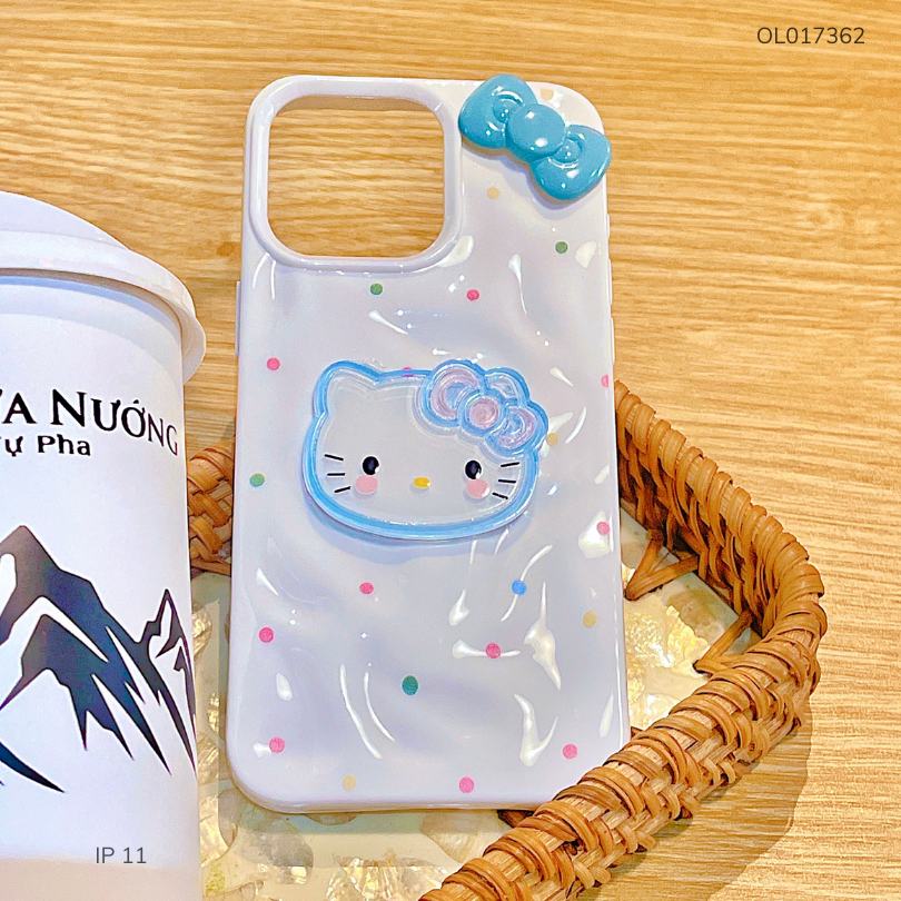 ** Ốp iPhone 11 6.1 dẻo gồ ghề đính mặt Kitty và Nơ