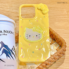 ** Ốp iPhone 12/12 Pro dẻo gồ ghề đính mặt Kitty và Nơ