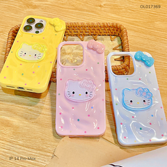 Ốp IP 14 Pro Max dẻo gồ ghề đính mặt Kitty và Nơ