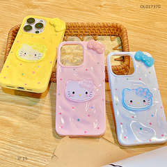 Ốp IP 15 6.1 dẻo gồ ghề đính mặt Kitty và Nơ