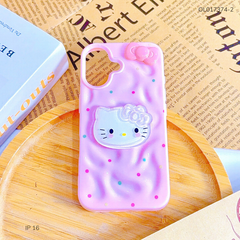 Ốp IP 16 6.1 dẻo gồ ghề đính mặt Kitty và Nơ