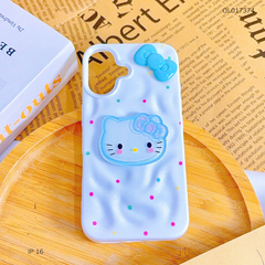 ** Ốp iPhone 16 6.1 dẻo gồ ghề đính mặt Kitty và Nơ