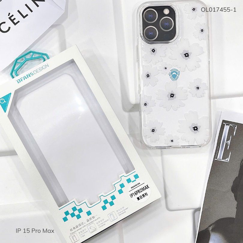 ** Ốp IP 15 Pro Max Dfans lưng hoa viền dẻo