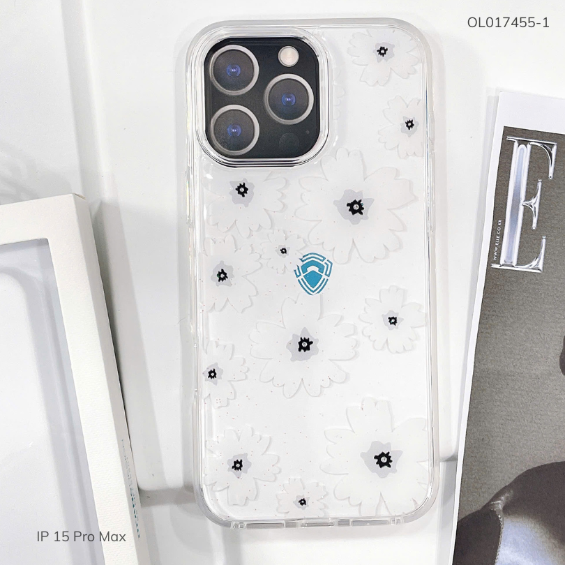 ** Ốp IP 15 Pro Max Dfans lưng hoa viền dẻo