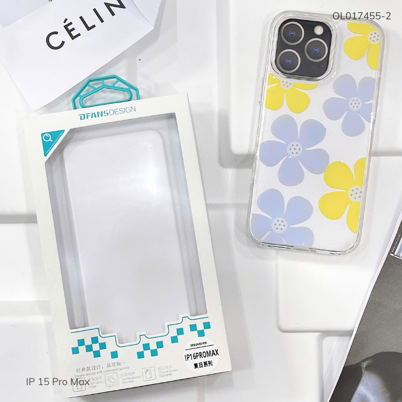 ** Ốp IP 15 Pro Max Dfans lưng hoa viền dẻo