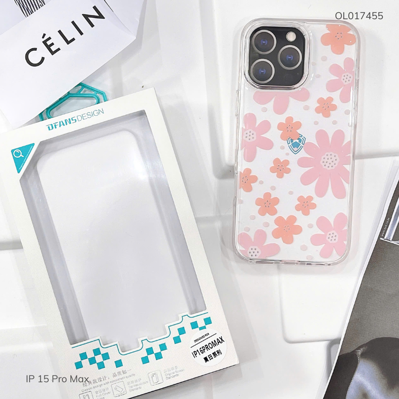 ** Ốp IP 15 Pro Max Dfans lưng hoa viền dẻo