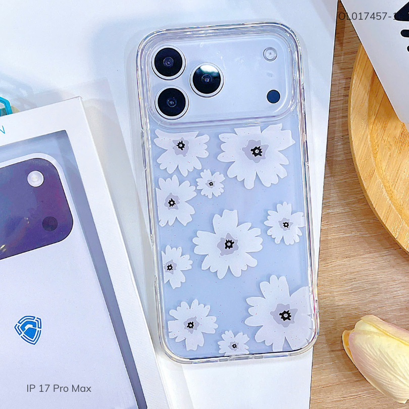 ** Ốp iPhone 17 Pro Max Dfans lưng hoa viền dẻo