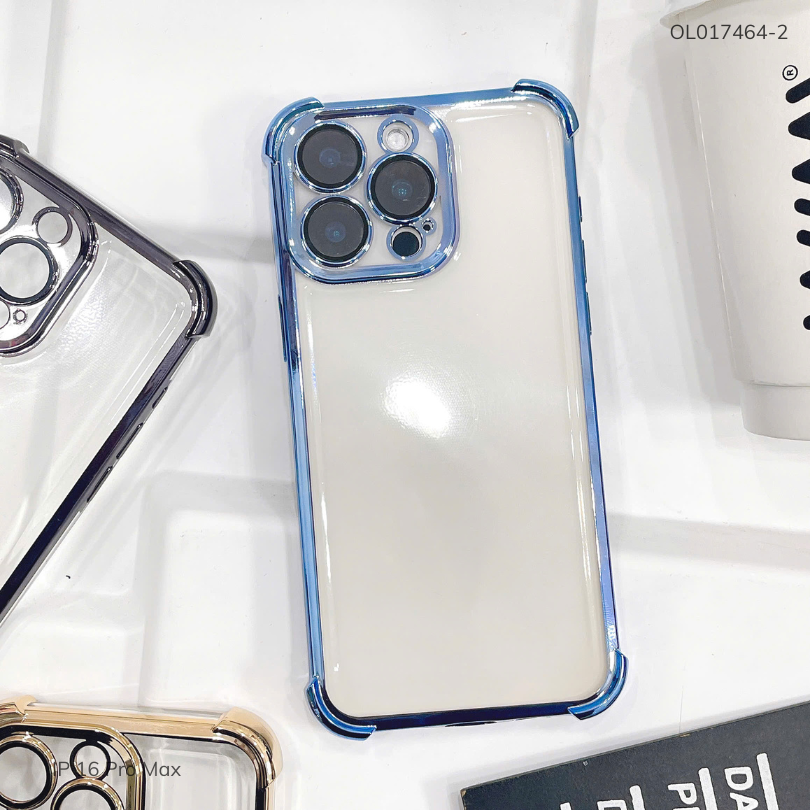 ** Ốp iPhone 16 Pro Max dẻo trong chống sốc viền màu bảo vệ camera