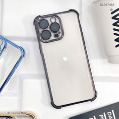 ** Ốp iPhone 16 Pro Max dẻo trong chống sốc viền màu bảo vệ camera