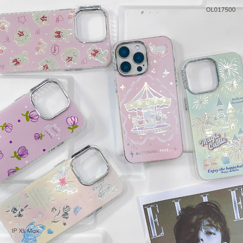 Ốp IP Xs Max lưng cứng viền dẻo nút bạc nhiều hình