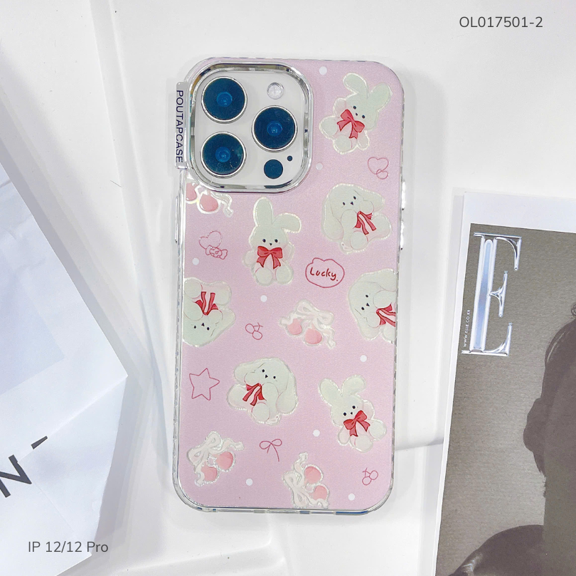 Ốp iPhone 12/12 Pro lưng cứng viền dẻo nút bạc nhiều hình