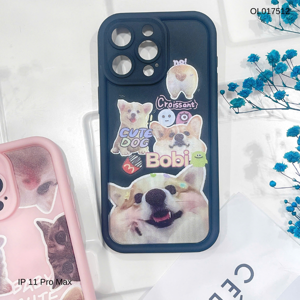 Ốp IP 11 Pro Max dẻo đen camera viền cao cún Corgi Bobi