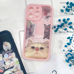 Ốp IP 13 Pro dẻo hồng camera viền cao 4 mèo baby cute