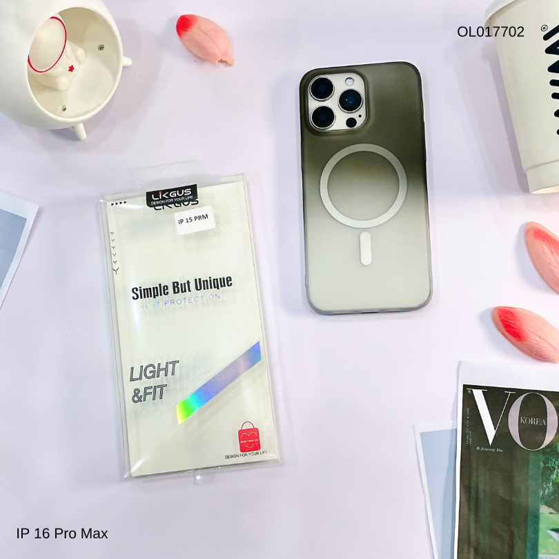 Ốp IP 16 Pro Max Likgus nhám magsafe loang màu viền cứng