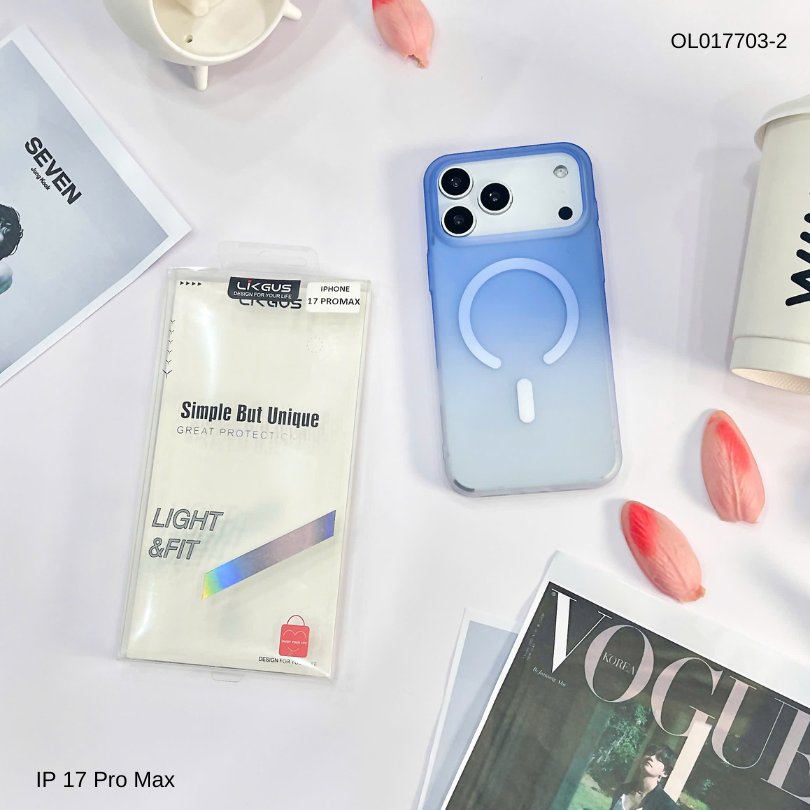 Ốp IP 17 Pro Max Likgus nhám magsafe loang màu viền cứng