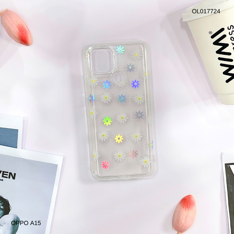 Ốp Oppo A15 lưng trong cứng nhiều hoa nhí nhiều màu