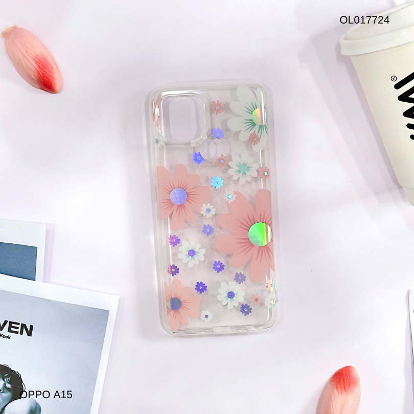Ốp Oppo A15 lưng trong cứng nhiều hoa nhí nhiều màu