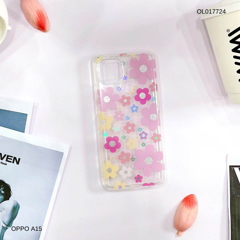 Ốp Oppo A15 lưng trong cứng nhiều hoa nhí nhiều màu