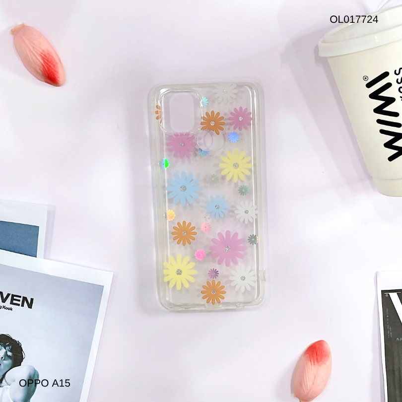 Ốp Oppo A15 lưng trong cứng nhiều hoa nhí nhiều màu