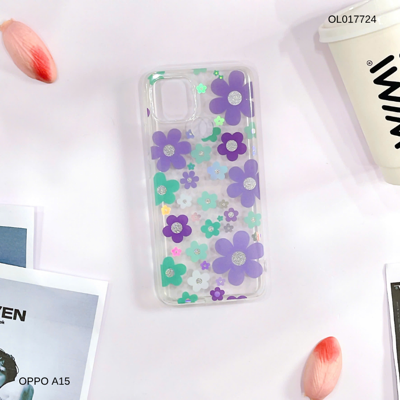 Ốp Oppo A15 lưng trong cứng nhiều hoa nhí nhiều màu