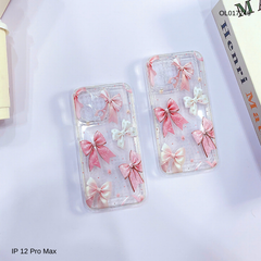 Ốp IP 12 Pro Max dẻo trong in nhiều nơ hồng lớn