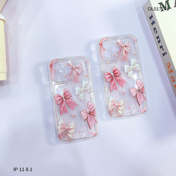 Ốp IP 11 6.1 dẻo trong in nhiều nơ hồng lớn