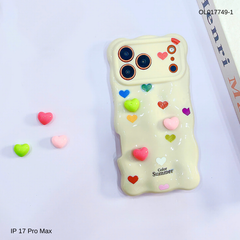 Ốp IP 17 Pro Max vân gồ ghề trái tim Color Summer kèm sticker tim