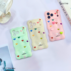 Ốp IP 17 Pro Max vân gồ ghề trái tim Color Summer kèm sticker tim