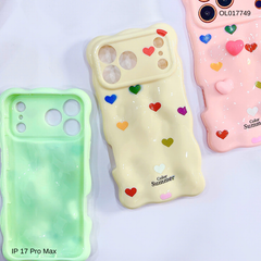 Ốp IP 17 Pro Max vân gồ ghề trái tim Color Summer kèm sticker tim