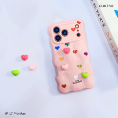 Ốp IP 17 Pro Max vân gồ ghề trái tim Color Summer kèm sticker tim