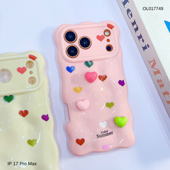 Ốp IP 17 Pro Max vân gồ ghề trái tim Color Summer kèm sticker tim