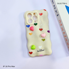 Ốp IP 16 Pro Max vân gồ ghề trái tim Color Summer kèm sticker tim