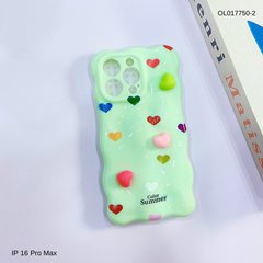 Ốp IP 16 Pro Max vân gồ ghề trái tim Color Summer kèm sticker tim