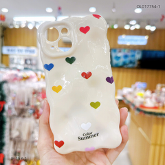 Ốp IP 15 6.1 vân gồ ghề trái tim Color Summer kèm sticker tim