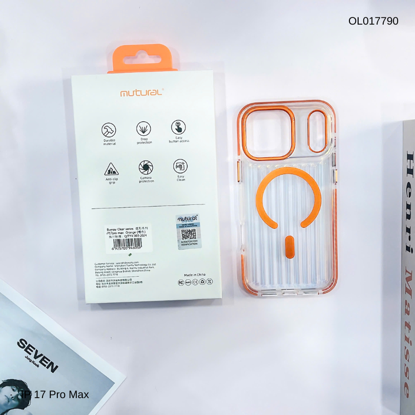 ** Ốp IP 17 Pro Max Mutural vân vali magsafe đệm viền màu