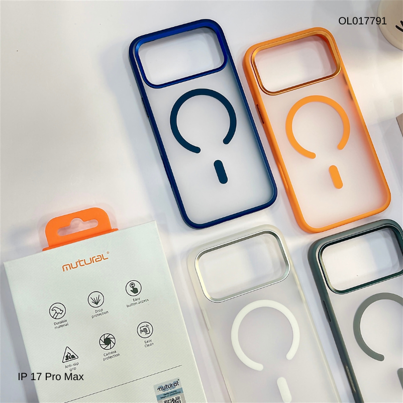 ** Ốp IP 17 Pro Max Mutural lưng nhám magsafe viền màu