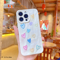Ốp IP 13 Pro Max dẻo vân giấy nhàu nhiều tim Hello nice