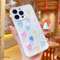 Ốp IP 12 Pro dẻo vân giấy nhàu nhiều tim Hello nice