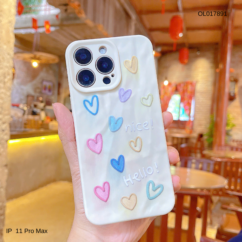 ** Ốp iPhone 11 Pro Max dẻo vân giấy nhàu nhiều tim Hello nice
