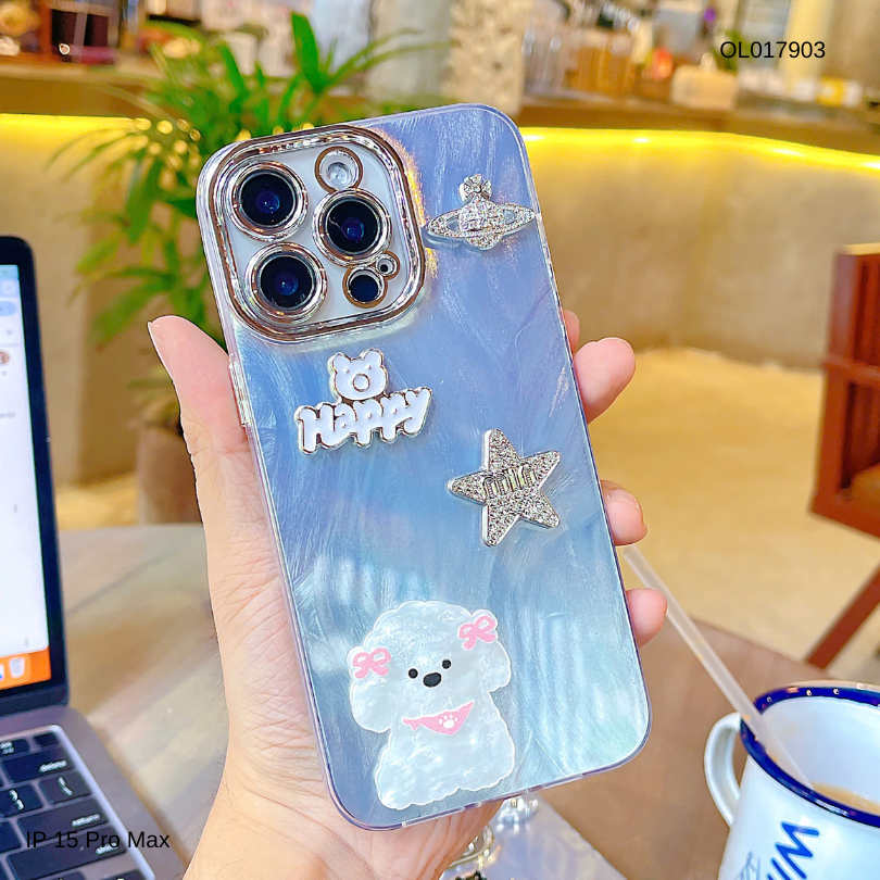 Ốp IP 15 Pro Max vân sóng bạc sticker nổi